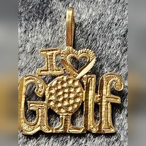 14KT REAL GOLD I LOVE ♡ GOLF 1/2 INCH PENDANT FOR NECKLACE